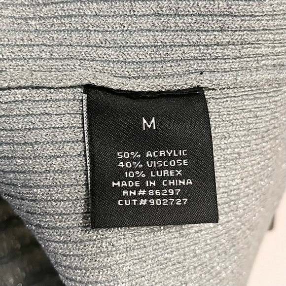 BCBG Max Azria Metallic Sweater Womens M Silver Party Dolman Sheer Retro Disco - Picture 14 of 16